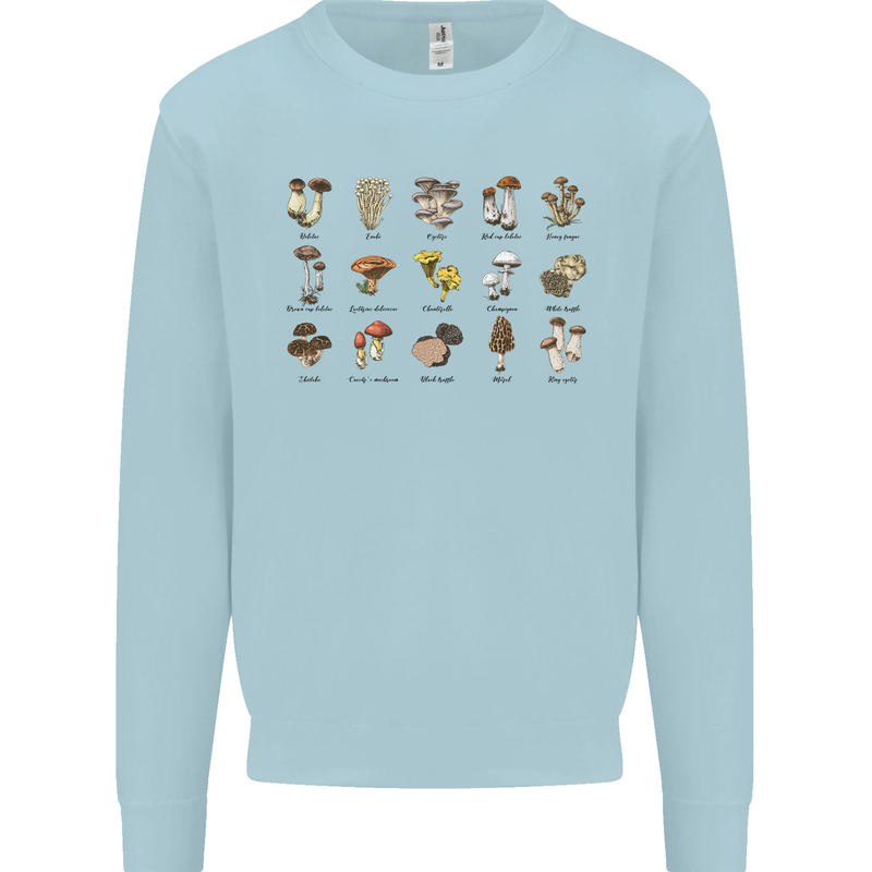 Mushroom Species Foraging Mycology Mens Sweatshirt Jumper Light Blue