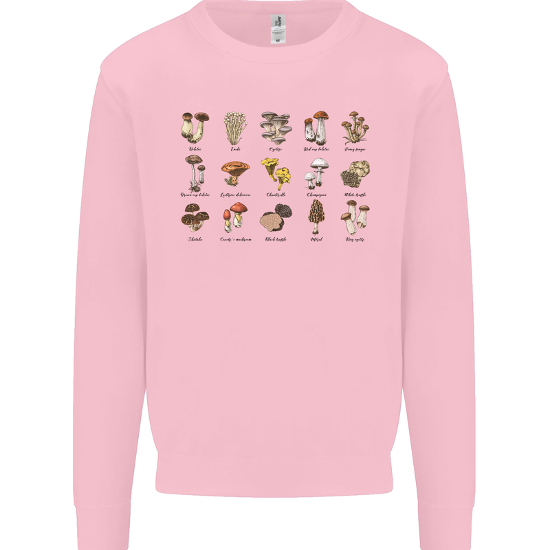 Mushroom Species Foraging Mycology Mens Sweatshirt Jumper Light Pink