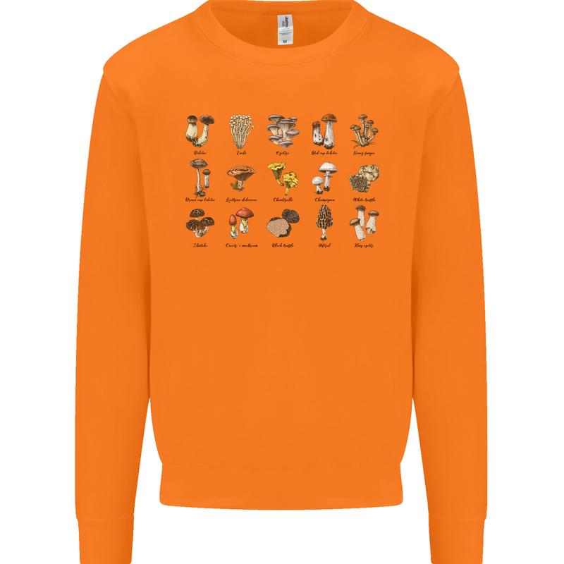 Mushroom Species Foraging Mycology Mens Sweatshirt Jumper Orange