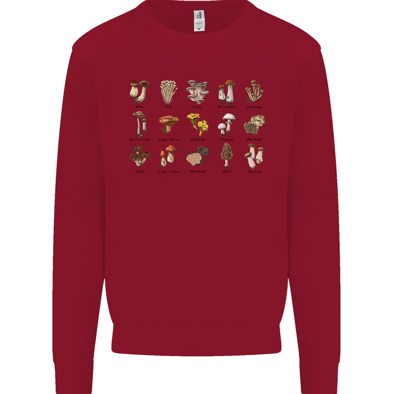 Mushroom Species Foraging Mycology Mens Sweatshirt Jumper Red