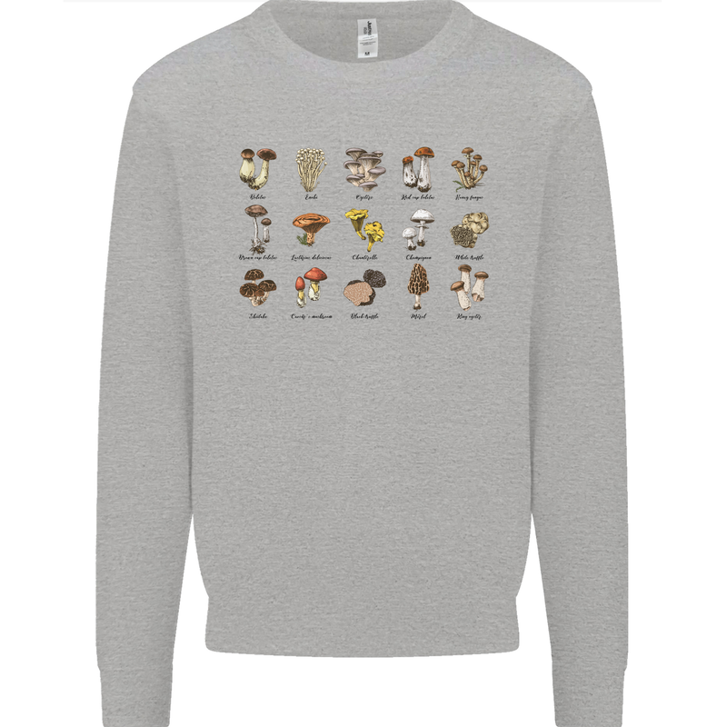 Mushroom Species Foraging Mycology Mens Sweatshirt Jumper Sports Grey