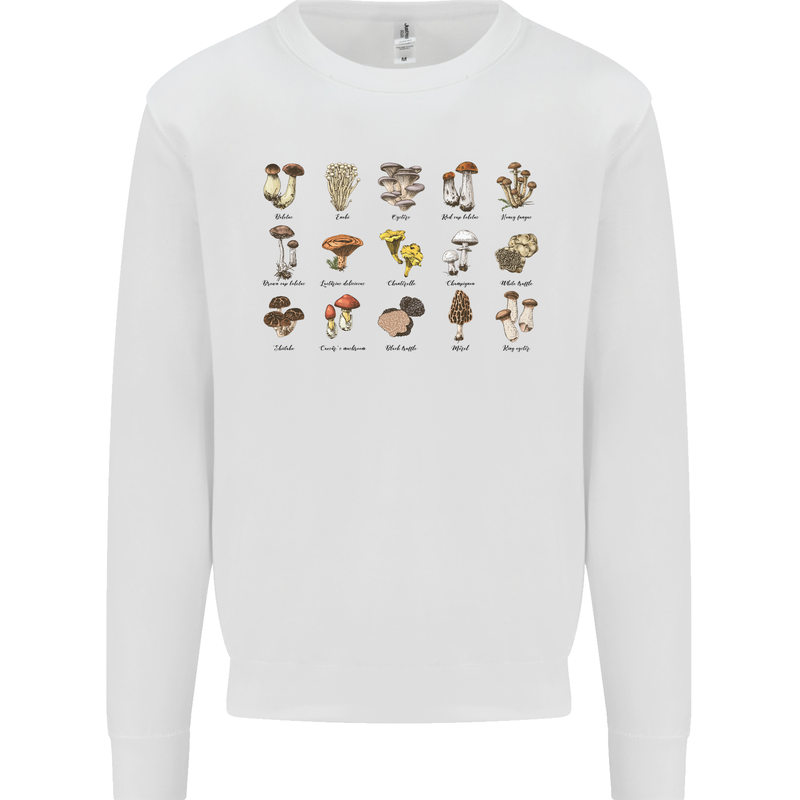 Mushroom Species Foraging Mycology Mens Sweatshirt Jumper White
