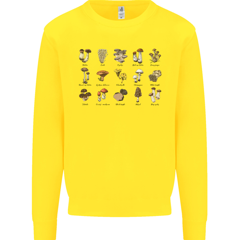 Mushroom Species Foraging Mycology Mens Sweatshirt Jumper Yellow