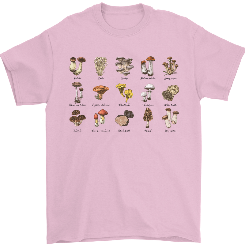 Mushroom Species Foraging Mycology Mens T-Shirt 100% Cotton Light Pink