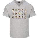 Mushroom Species Foraging Mycology Mens V-Neck Cotton T-Shirt Sports Grey
