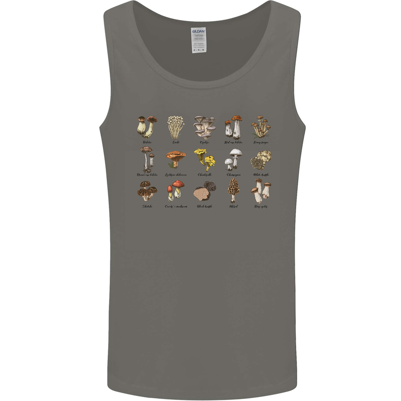 Mushroom Species Foraging Mycology Mens Vest Tank Top Charcoal