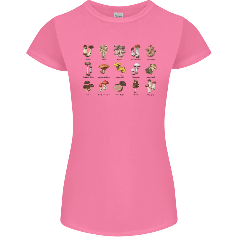 Mushroom Species Foraging Mycology Womens Petite Cut T-Shirt Azalea