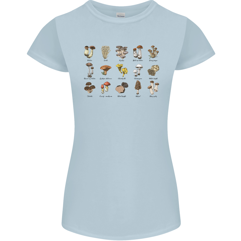 Mushroom Species Foraging Mycology Womens Petite Cut T-Shirt Light Blue