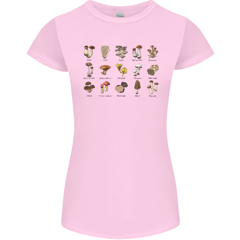 Mushroom Species Foraging Mycology Womens Petite Cut T-Shirt Light Pink