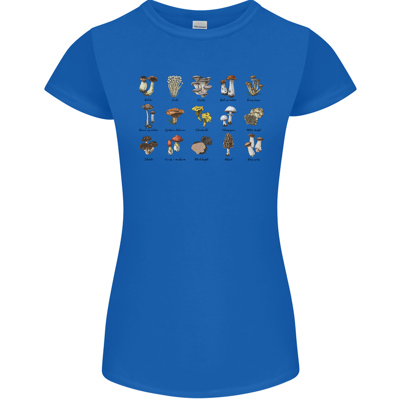 Mushroom Species Foraging Mycology Womens Petite Cut T-Shirt Royal Blue