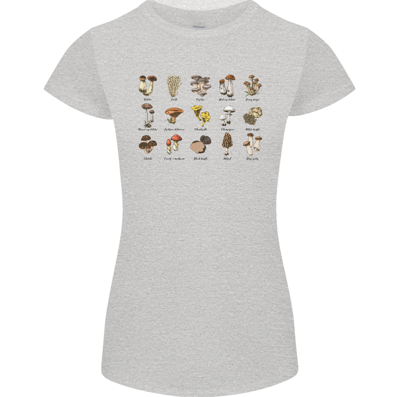 Mushroom Species Foraging Mycology Womens Petite Cut T-Shirt Sports Grey