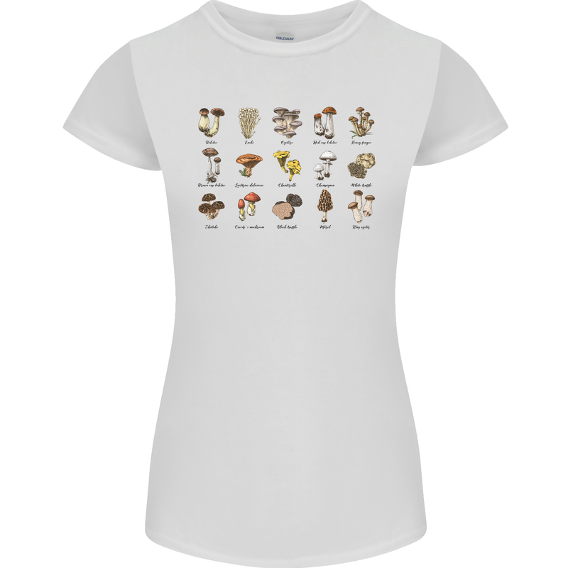 Mushroom Species Foraging Mycology Womens Petite Cut T-Shirt White