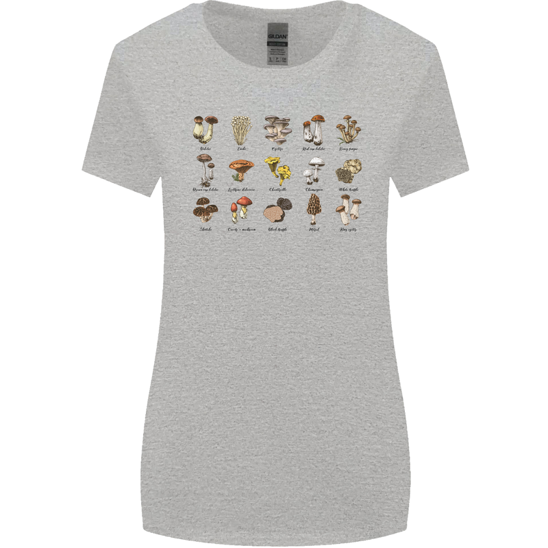 Mushroom Species Foraging Mycology Womens Wider Cut T-Shirt Sports Grey