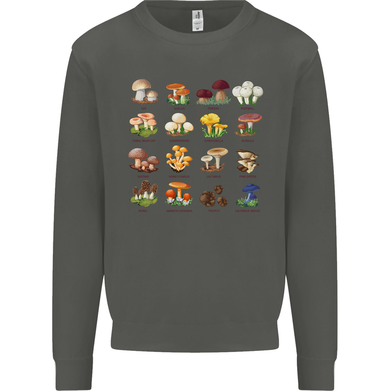 Mushroom Species Kids Sweatshirt Jumper Storm Grey