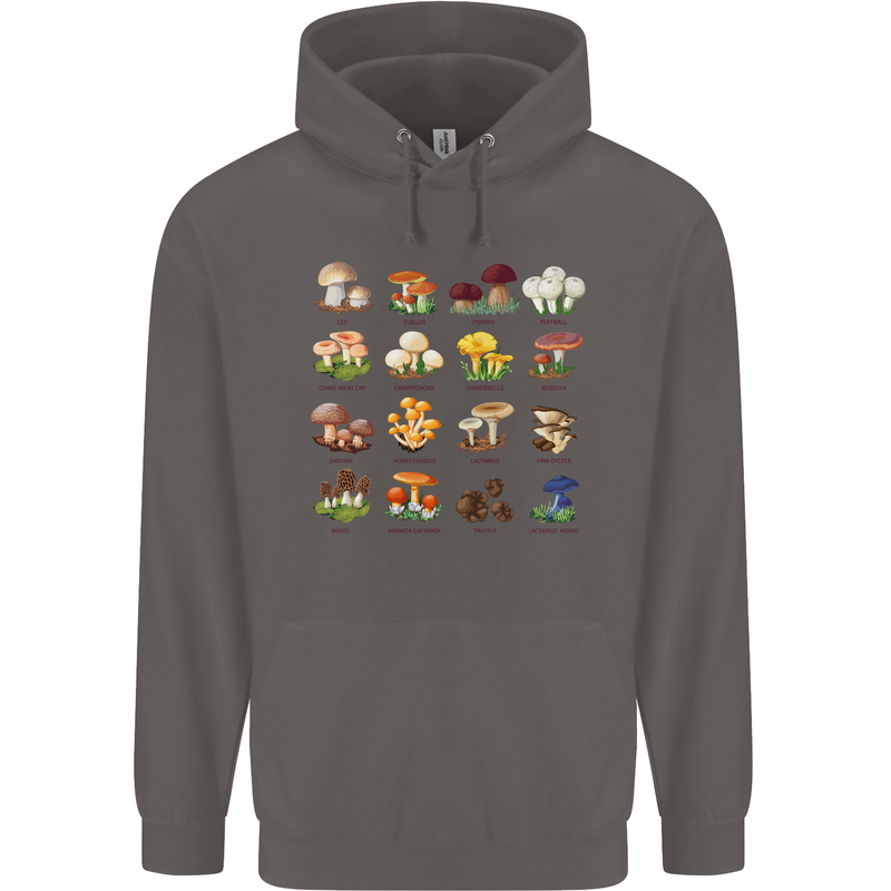 Mushroom Species Mens 80% Cotton Hoodie Charcoal