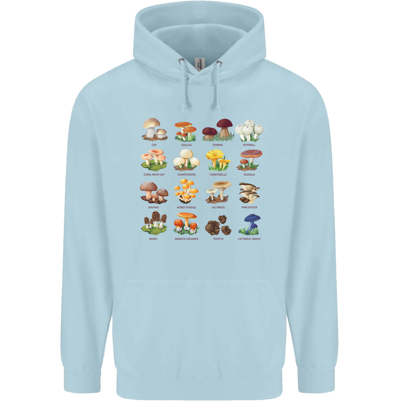 Mushroom Species Mens 80% Cotton Hoodie Light Blue