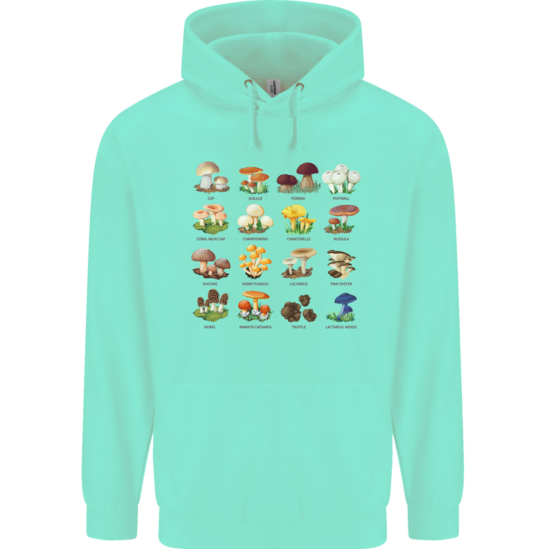 Mushroom Species Mens 80% Cotton Hoodie Peppermint