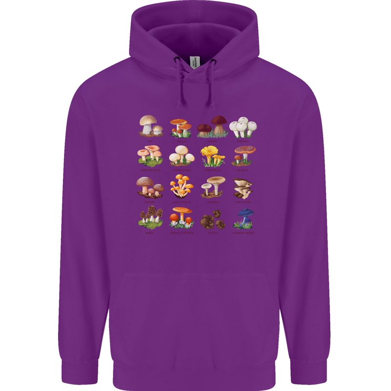 Mushroom Species Mens 80% Cotton Hoodie Purple