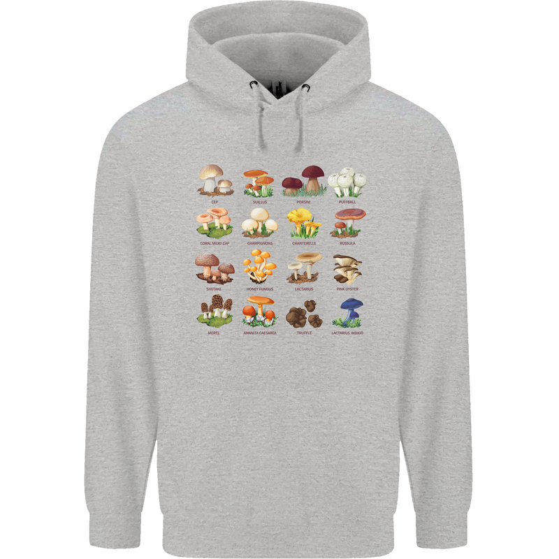 Mushroom Species Mens 80% Cotton Hoodie Sports Grey