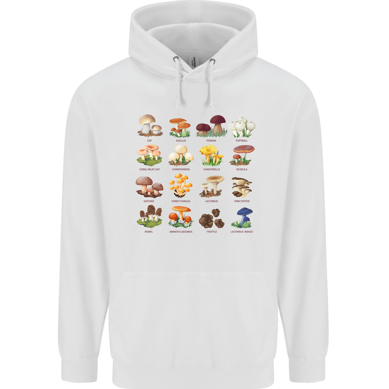 Mushroom Species Mens 80% Cotton Hoodie White