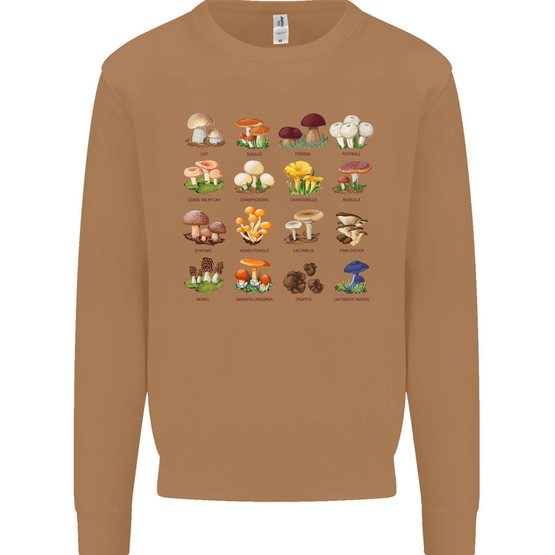 Mushroom Species Mens Sweatshirt Jumper Caramel Latte