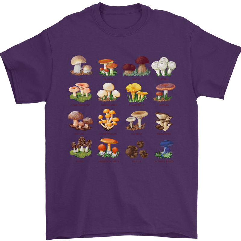 Mushroom Species Mens T-Shirt Cotton Gildan Purple