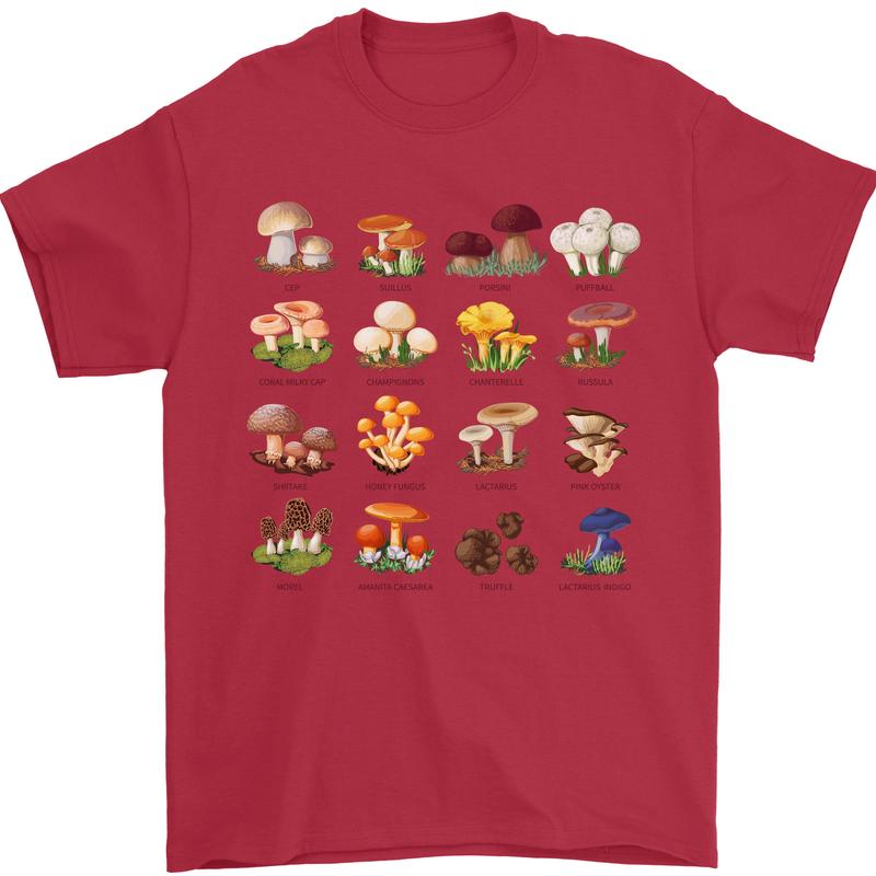 Mushroom Species Mens T-Shirt Cotton Gildan Red