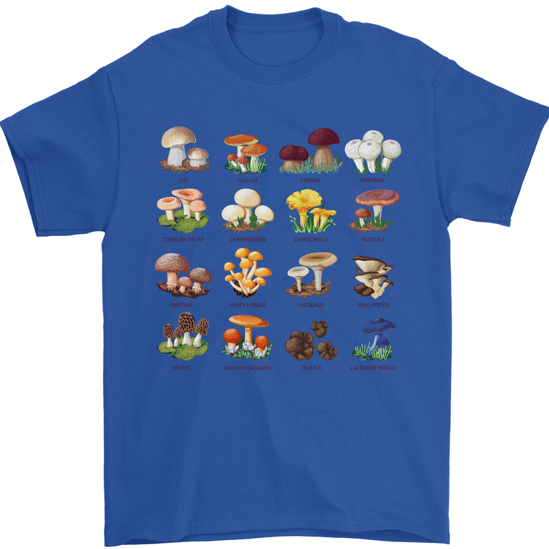 Mushroom Species Mens T-Shirt Cotton Gildan Royal Blue