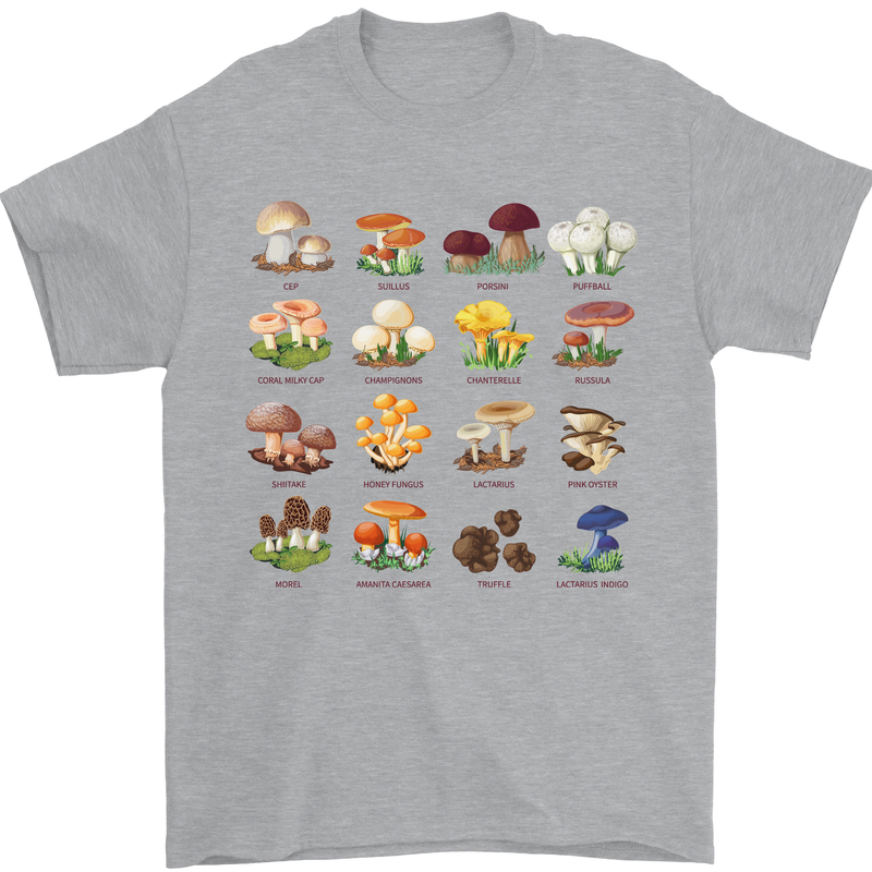 Mushroom Species Mens T-Shirt Cotton Gildan Sports Grey