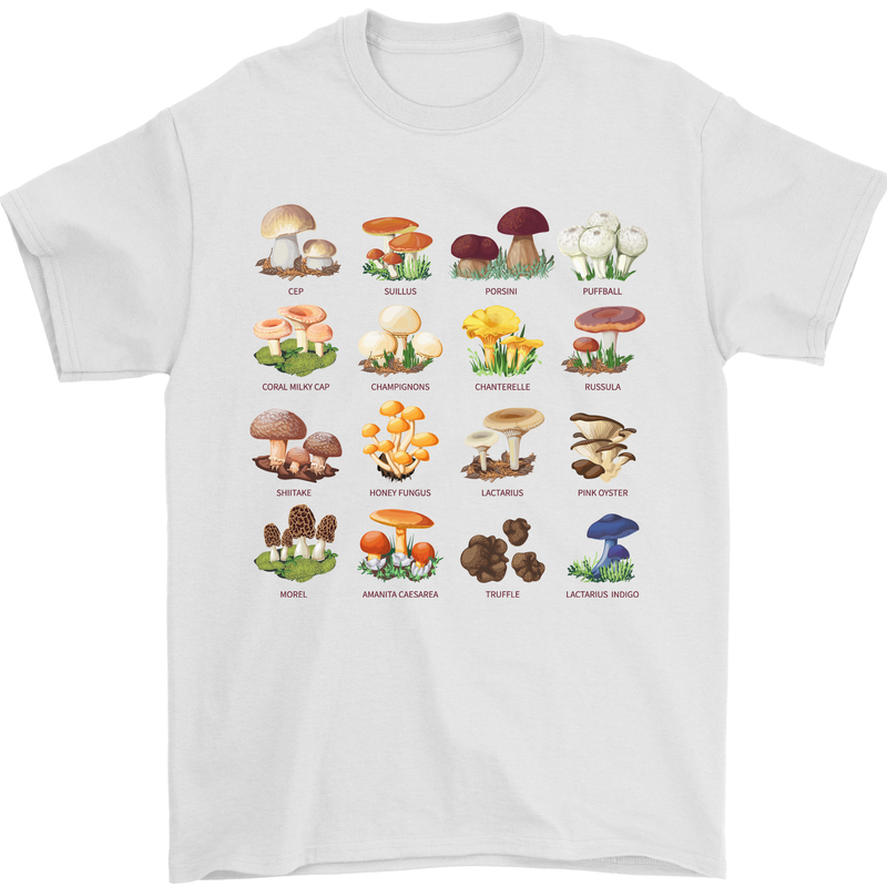 Mushroom Species Mens T-Shirt Cotton Gildan White