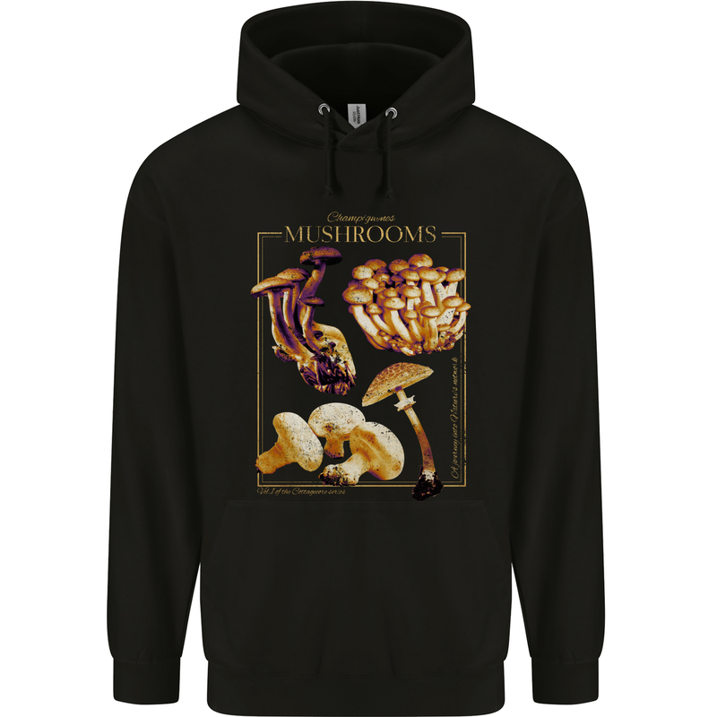 Mushroom Species Mycology Foraging Childrens Kids Hoodie Black