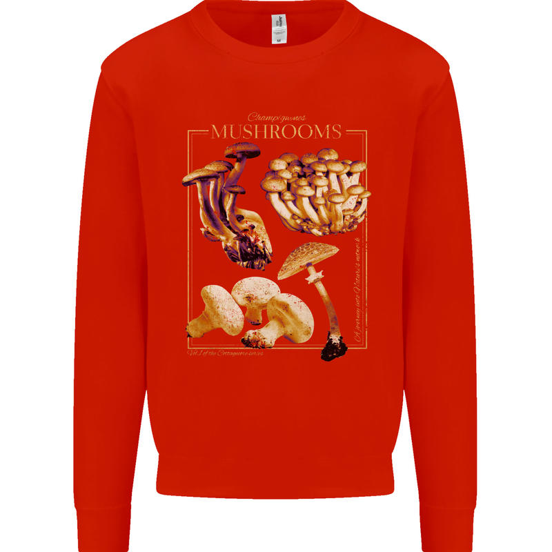 Mushroom Species Mycology Foraging Kids Sweatshirt Jumper Bright Red