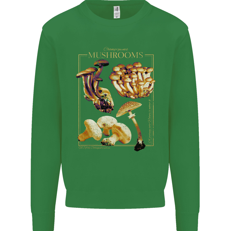 Mushroom Species Mycology Foraging Kids Sweatshirt Jumper Irish Green