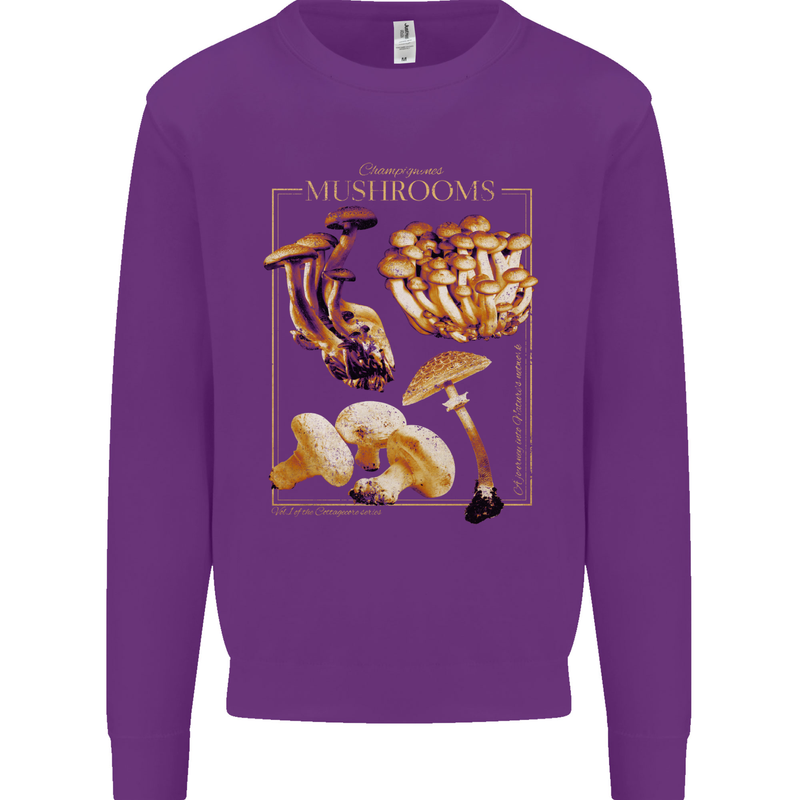Mushroom Species Mycology Foraging Kids Sweatshirt Jumper Purple