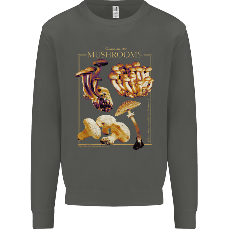 Mushroom Species Mycology Foraging Kids Sweatshirt Jumper Storm Grey