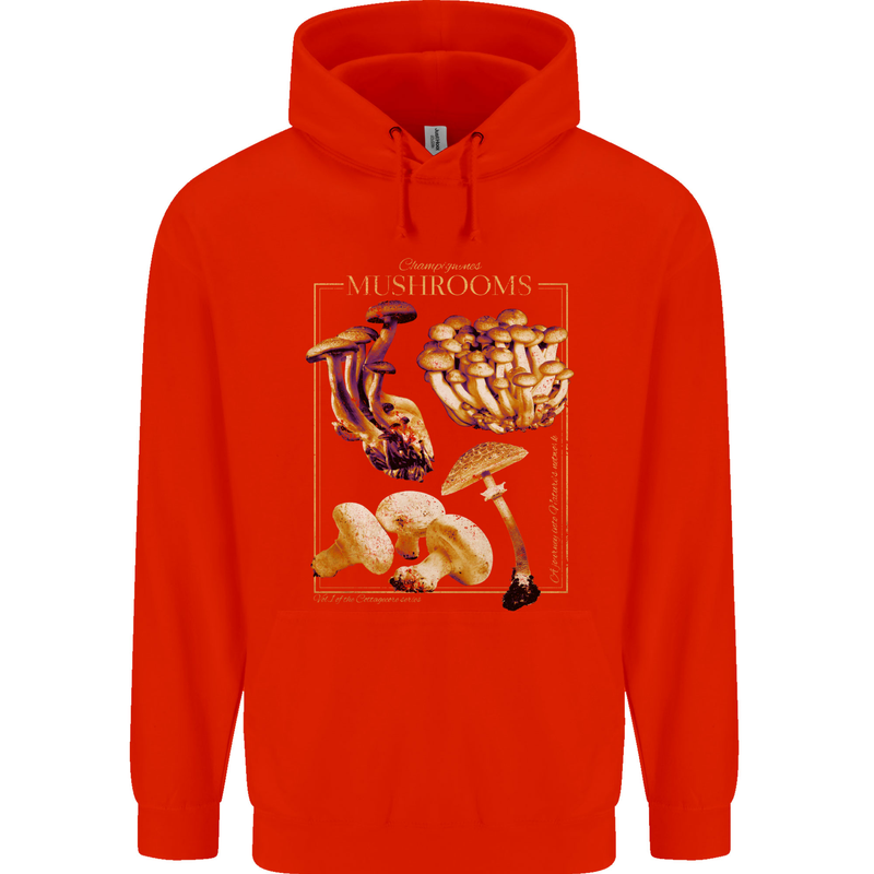 Mushroom Species Mycology Foraging Mens 80% Cotton Hoodie Bright Red