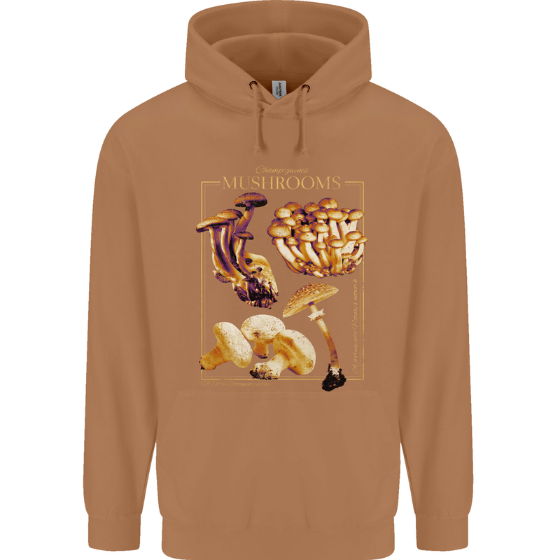 Mushroom Species Mycology Foraging Mens 80% Cotton Hoodie Caramel Latte