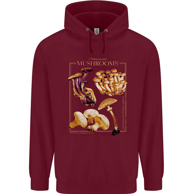 Mushroom Species Mycology Foraging Mens 80% Cotton Hoodie Maroon