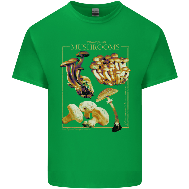 Mushroom Species Mycology Foraging Mens Cotton T-Shirt Tee Top Irish Green