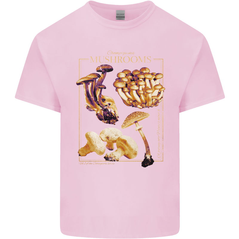 Mushroom Species Mycology Foraging Mens Cotton T-Shirt Tee Top Light Pink