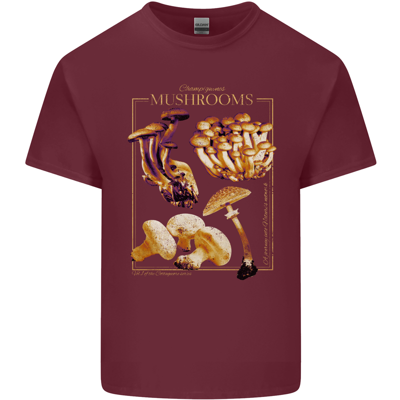 Mushroom Species Mycology Foraging Mens Cotton T-Shirt Tee Top Maroon