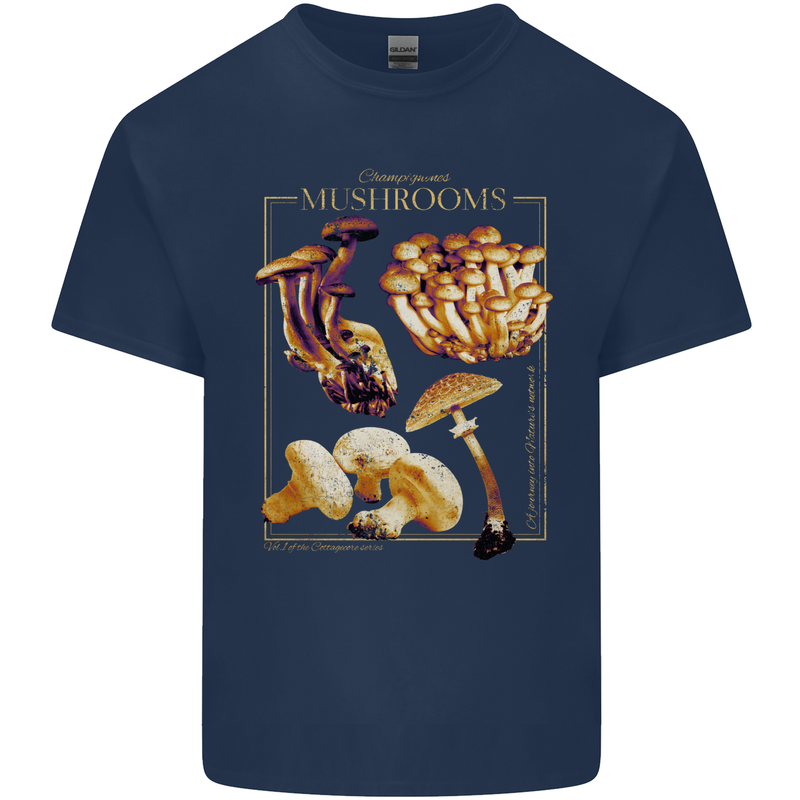 Mushroom Species Mycology Foraging Mens Cotton T-Shirt Tee Top Navy Blue