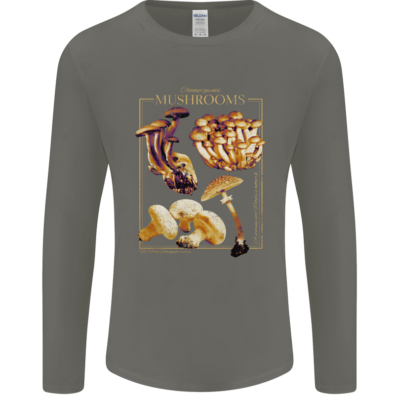 Mushroom Species Mycology Foraging Mens Long Sleeve T-Shirt Charcoal