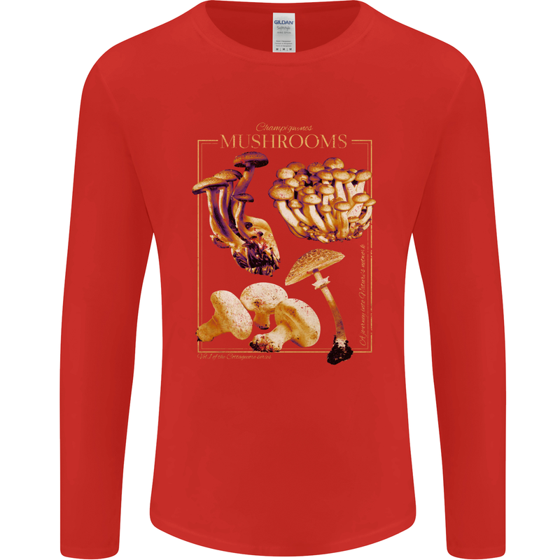 Mushroom Species Mycology Foraging Mens Long Sleeve T-Shirt Red