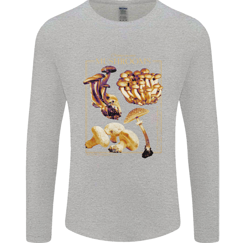 Mushroom Species Mycology Foraging Mens Long Sleeve T-Shirt Sports Grey