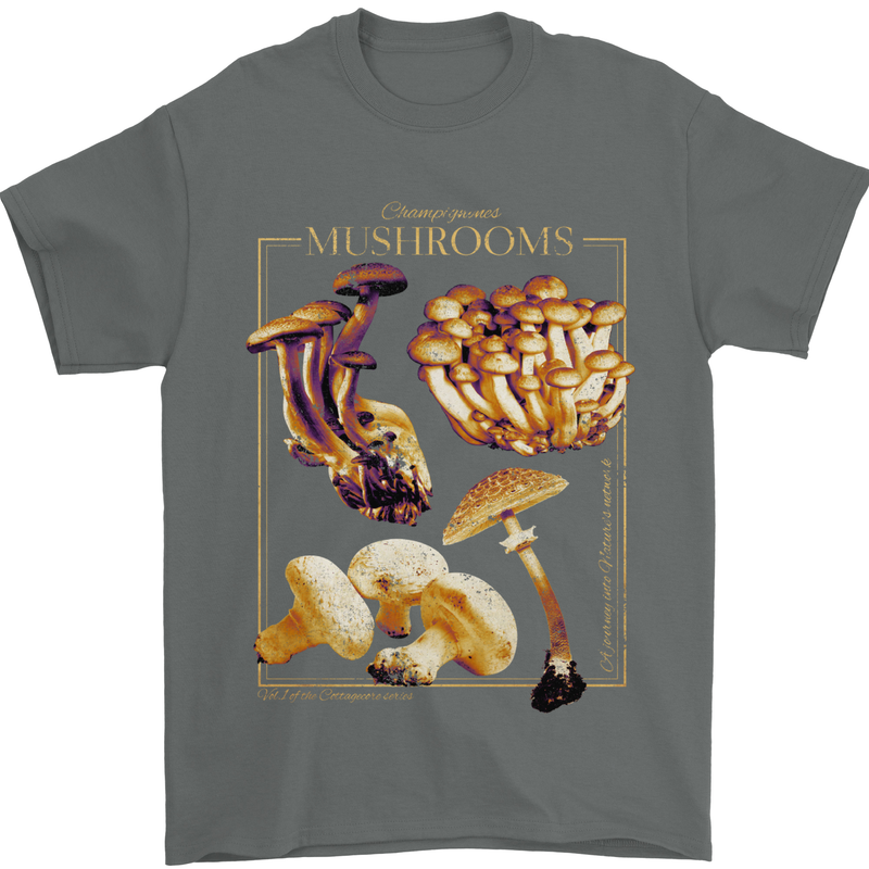 Mushroom Species Mycology Foraging Mens T-Shirt 100% Cotton Charcoal