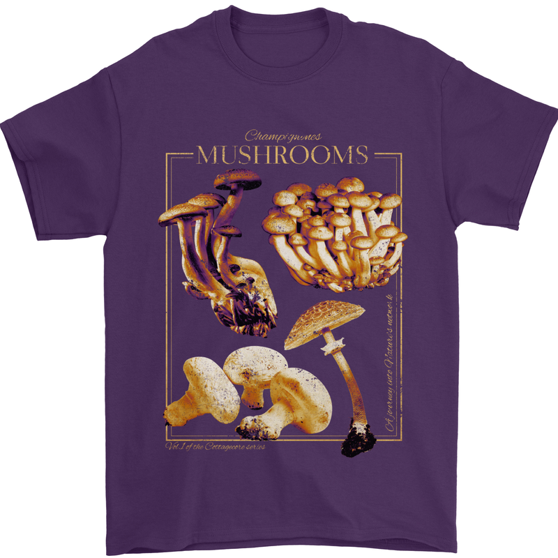 Mushroom Species Mycology Foraging Mens T-Shirt 100% Cotton Purple