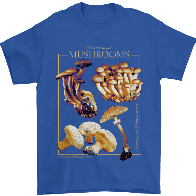 Mushroom Species Mycology Foraging Mens T-Shirt 100% Cotton Royal Blue