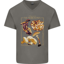 Mushroom Species Mycology Foraging Mens V-Neck Cotton T-Shirt Charcoal