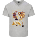 Mushroom Species Mycology Foraging Mens V-Neck Cotton T-Shirt Sports Grey